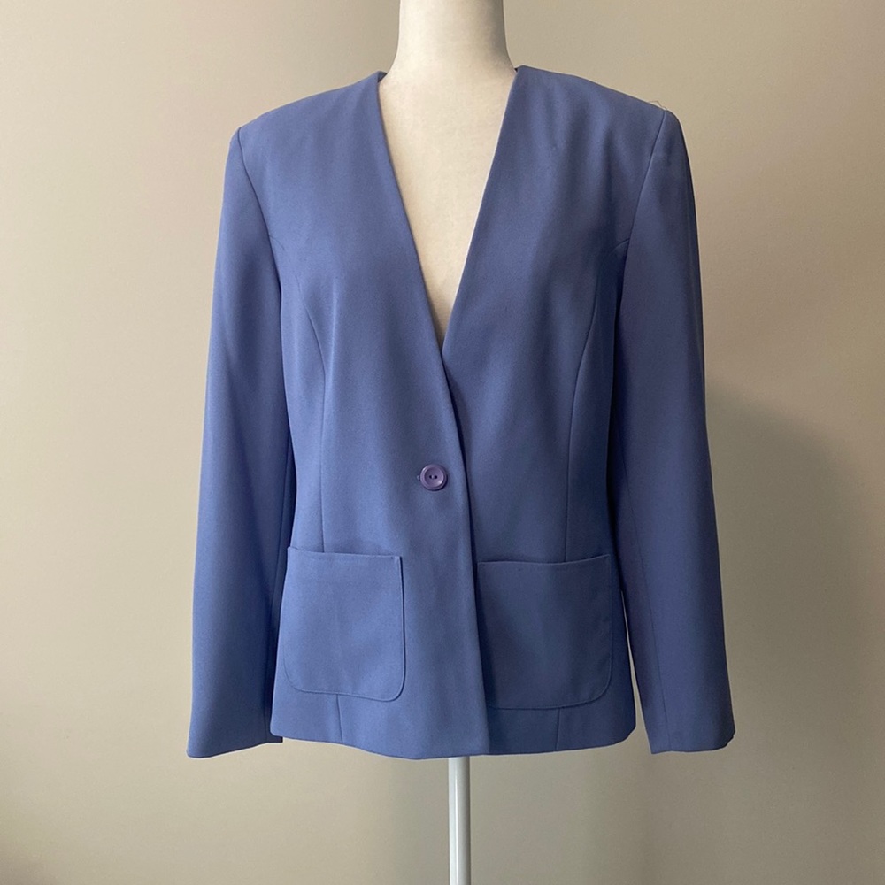 Karen Scott Light Blue/One Button Blazer